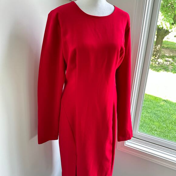 Black Halo NWT Covina Bonfire Red Single Cold Shoulder Sheath Dress Sz 14 XL - Picture 6 of 13